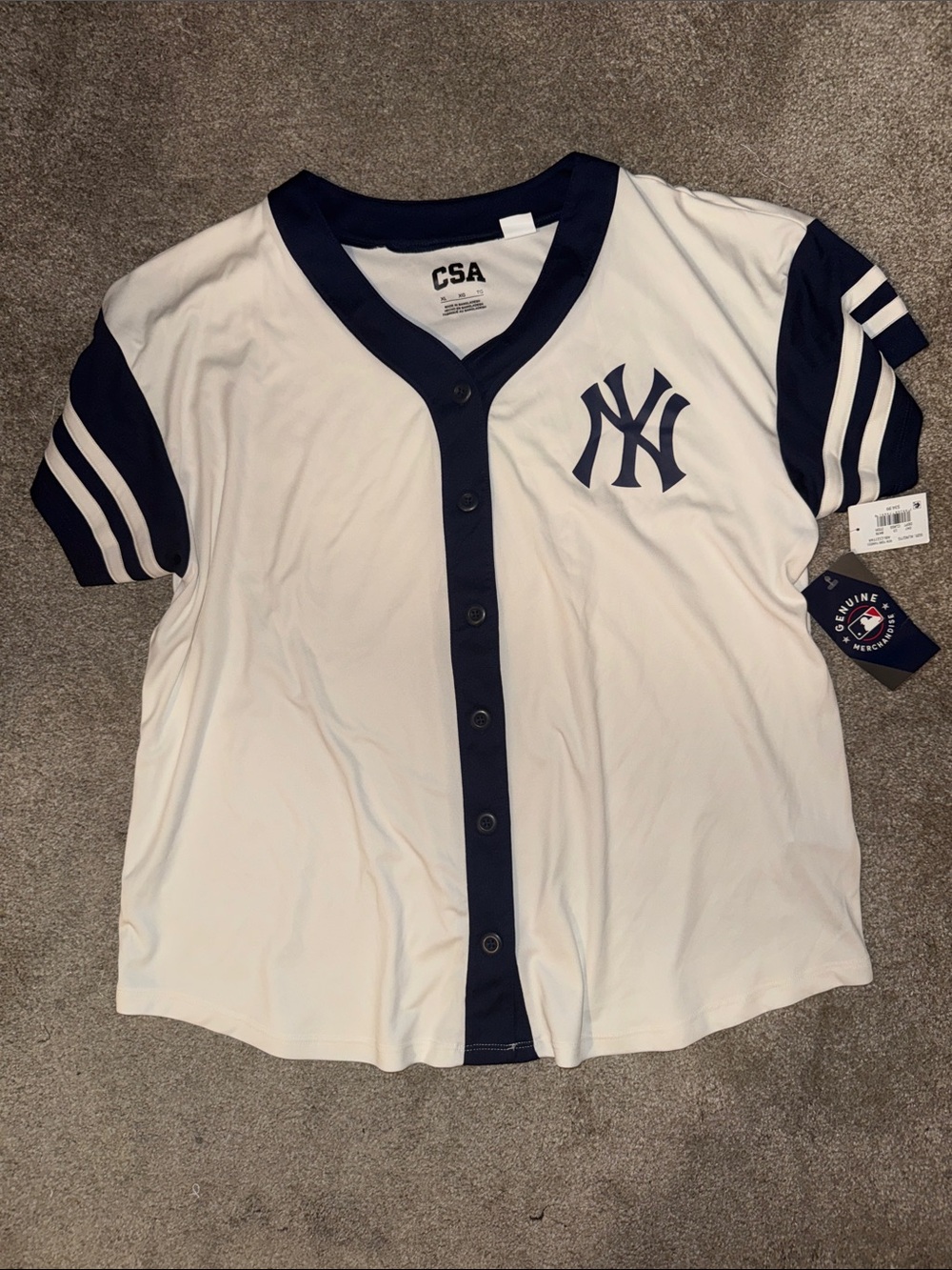 Genuine Merchandise White and Navy Button-Front Baseball Tee